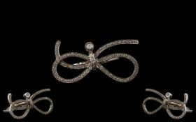 18ct White Gold Diamond Dress Ring, Ribbon Design Set With Round Modern Brilliant Cut Diamonds,