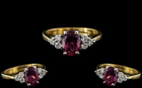 18ct Gold - Attractive and Exquisite Pink Sapphire and Diamond Set Dress Ring, Of Pleasing Design.