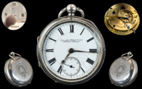 Lancashire Watch Co - Heavy Sterling Silver Key-Wind Open Faced Pocket Watch, Reverse Pinion.