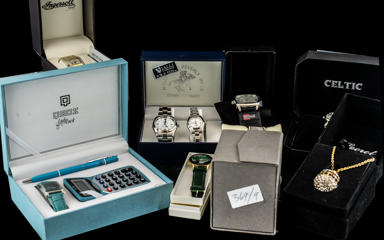 Selection of Ladies Various Boxed Fashion Watches comprising Celtic, QBos, Watch Company, Marcasite,