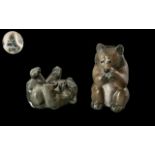 Royal Copenhagen Fine Quality Pair of Porcelain Bear Figures ( 2 ) Comprises 1/ Bear Cub Eating,