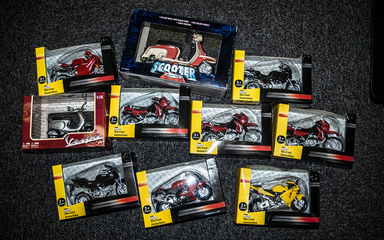 Collection of 10 Boxed Die Cast Motorbike/Scooter Models