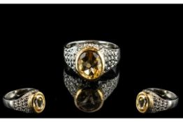 5.60 Ct Yellow Citrine Silver Ring.
