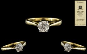 18ct Gold - Nice Quality Single Stone Diamond Set Ring, 6 Claw Head Setting, Full Hallmark for