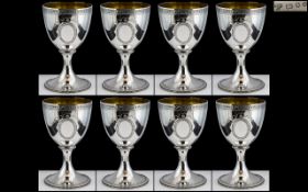 Elizabeth II - Superb Quality Ollivant and Botsford Sterling Silver Set of Eight Goblets, Gilt