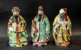 ( 3 ) Large Chinese Deities Figures. Vibrant Colours, Character Marks to Base. ( 3 ) In Total.
