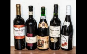 Collection of Five Bottles of Red Wine, comprising Beaujolais-Villages, Rioja 2003,