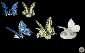 Rosenthal Fine Quality Trio of Hand Painted Porcelain Butterfly Figures.