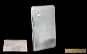 Art Deco Period Stylish Gents Heavy Sterling Silver Bright Cut Engine Turned Cigarette Case of slim