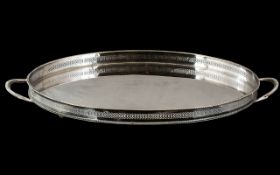 Large Silver Plated Gallery Tray, oval pierced form, gadrooned edge. 24" x 14".