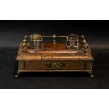 Early 20th Century Oak Inkwell/Desk Tidy, with brass gallery, two glass inkwells,