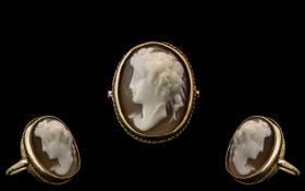 9ct Gold Mounted Carved Cameo Ring, circa 1950s. Weight 4.6 grams.