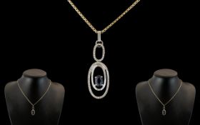 18ct White Gold Contemporary Designed Diamond and Sapphire Set Pendant Drop,