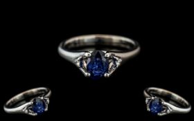 18ct White Gold - Attractive Contemporary Sapphire and Diamond Set Dress Ring.