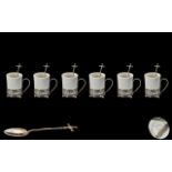 Collection of Six Enoch Wedgwood White Coffee Cans with silver filigree holders and silver