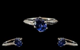 Ladies - Platinum Superb Quality Sapphire and Diamond Set Dress Ring.