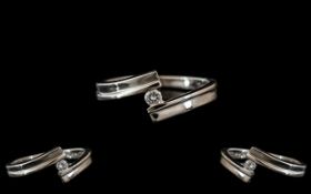 Ladies 18ct White Gold Single Stone Diamond Set Ring of Contemporary Design.