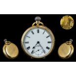 Victorian Period 18ct Gold - Open Faced Key-less Pocket Watch, English Detached Lever Movement.