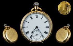 Victorian Period 18ct Gold - Open Faced Key-less Pocket Watch, English Detached Lever Movement.