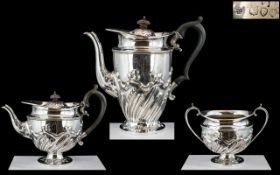 Victorian Period Superb Quality Sterling Silver ( 3 ) Piece Tea Service of Excellent Design /