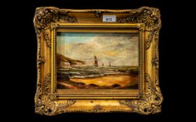 19th Century Oil on Canvas, indistinctly signed, depicting shipping off the coast,