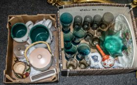 Two Boxes of Mixed Ceramics and Glass, including two Denby 'Greenwheat' jugs,