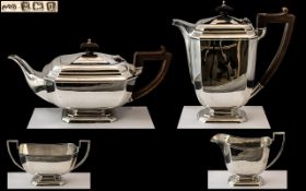 Art Deco Period Excellent Quality Sterling Silver ( 4 ) Piece Tea Service of Pleasing Proportions