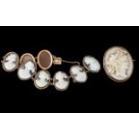 Antique Shell Cameo Bracelet, Nine Cameo Plaques All showing Maidens, Housed In 9ct Gold Mounts.