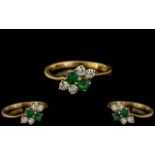 Ladies 18ct Gold - Attractive Emerald and Diamond Set Dress Ring.