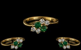 Ladies 18ct Gold - Attractive Emerald and Diamond Set Dress Ring.