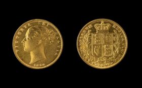 1852 Queen Victoria Young Head Shield Back Full Sovereign, 22ct Gold.