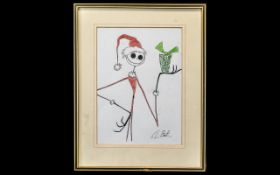 Tim Burton Interest - Film Director - Autograph And Hand Drawn Sketch.