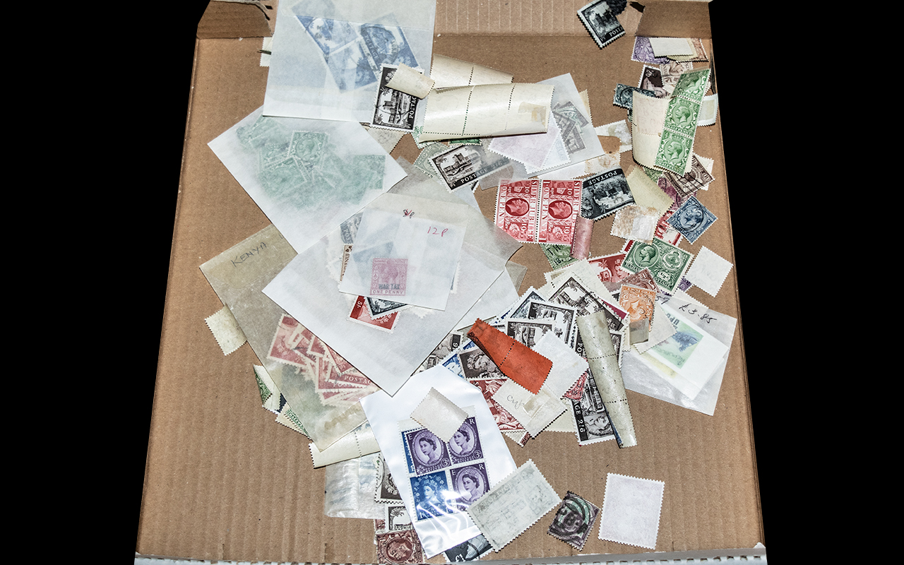 Large Pizza Box with Many Old GB and Commonwealth stamps.
