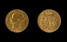 1858 Queen Victoria Young Head Shield Back Full Sovereign, 22ct Gold.