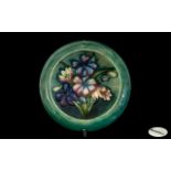 Small Moorcroft Pin Dish, Aquilegia pattern, 4.5" diameter, in excellent condition.