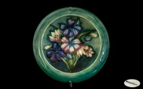 Small Moorcroft Pin Dish, Aquilegia pattern, 4.5" diameter, in excellent condition.