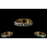 Ladies - 18ct Gold Attractive Emeralds and Diamond Set Half Eternity Ring - Excellent Setting.