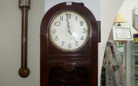 1920s Mahogany Long Case Clock, silvered dial with Arabic numerals, triple weighs, raised front,