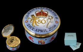 Halcyon Days Enamels Royal Mint Queen's 80th Birthday Musical Box.