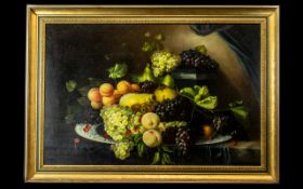 Large Oil on Canvas Still Life of Fruit, in the Italian style.