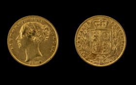 1864 Queen Victoria Young Head Shield Back Full Sovereign, 22ct Gold.