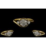Antique Period - Attractive and Petite 18ct Gold and Platinum Diamond Set Cluster Ring - Pleasing