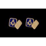 Masonic Interest, Pair Of 9ct Gold Enamelled Cufflinks, Fully Hallmarked, Weight 6.1 grams.