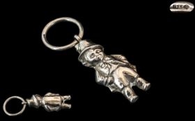 Antique Novelty Silver Baby Rattle In Form of a Cheeky Chappy.