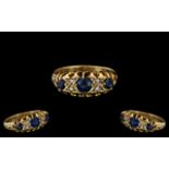 Antique Period - Attractive 18ct Gold Sapphire and Diamond Set Ring, Gallery Setting.