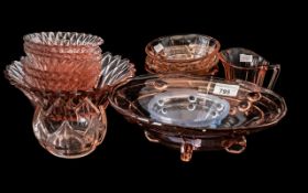 Collection of 1950's Depression Pink Glass Items,