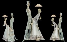 Lladro - Very Large and Impressive Hand Painted Porcelain Figure ' Couple with Parasol ' Model No