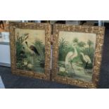 Large Victorian Japanese Pair of Oil on Boards In Original Frames of Exotic Birds.