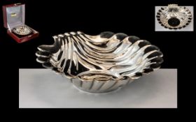 A Silver Embossed Shell Bowl, 6" x 5.5", Weight 2 oz. In fitted box.