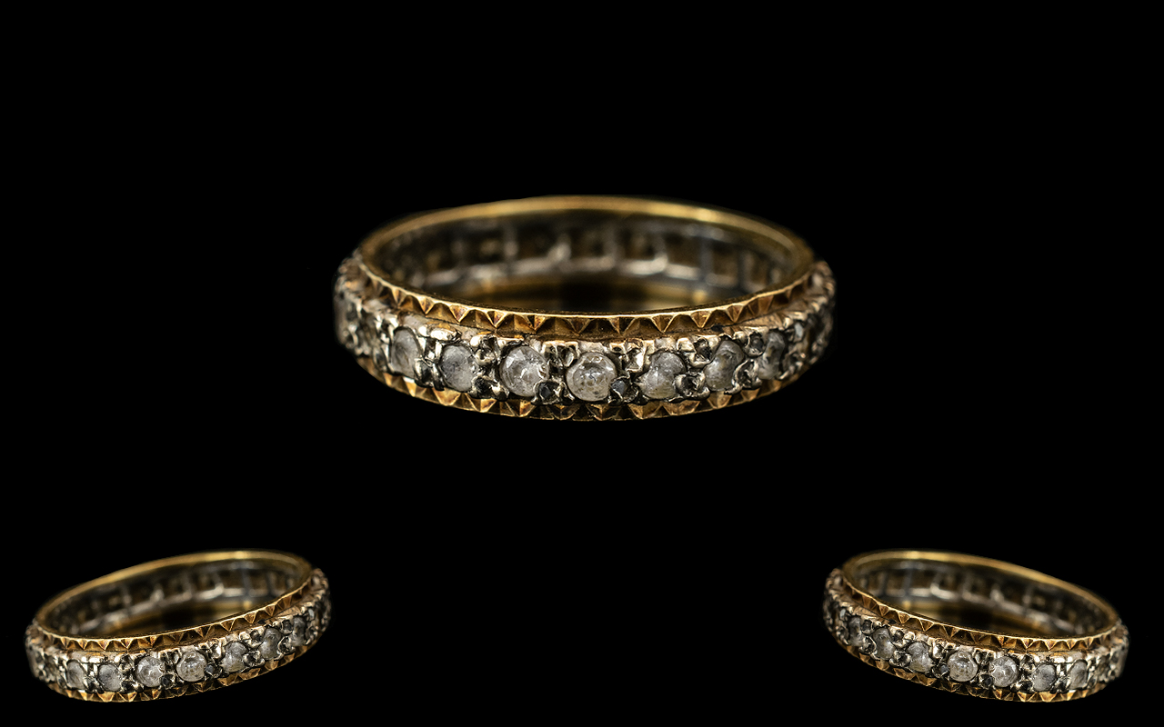 Gold Ladies Full Eternity Ring Set With Round Brilliant Cut Diamonds, Unmarked, Gross Weight 4.